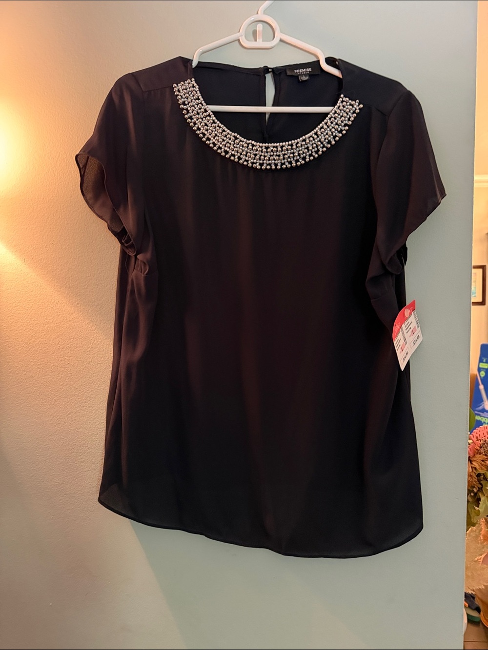 OTTO Black Beaded Collar Blouse - Women's